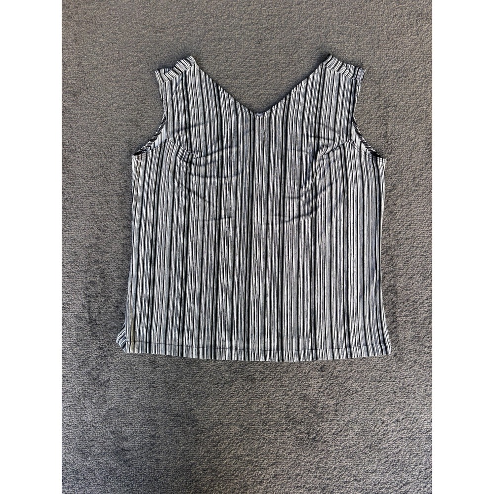 Chico's Travelers Tank Top Women Size 2 Black White Convertible Striped Pullover